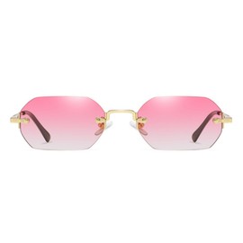qinqilanqi-S Frameless Sunglasses for Men and Women, Retro Metal Sunglasses, Small Edge Polygonal Hexagonal Sunglasses, Gold/Gradient Pink