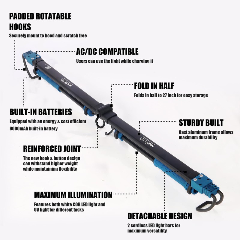NextLED NT-2220LF-UV LED Underhood Work Light, 2000 Lumen, 8000mAh Rechargeable