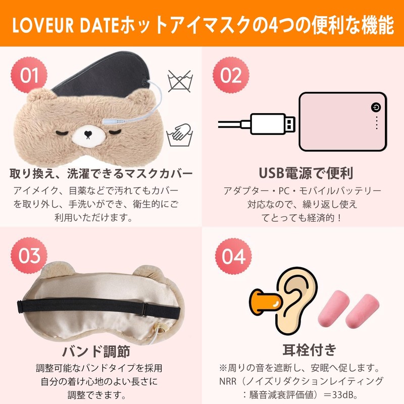 Loveur Date Fluffy Hot Eye Mask, USB, Electric Heating, Cute,