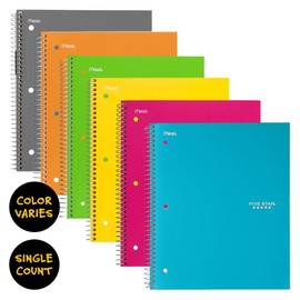 Five Star Spiral Notebook, 3 Subject, Wide Ruled Paper, 150 Sheets, 10-1/2" x 8" Sheet Size, Color Selected For You, 1 Count (05244)