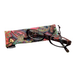 Calabria 4377 Cat Eye Colorful Floral Paisley Reading Glasses +2.25 Black Women Readers Cute Eyeglass w/Soft Case
