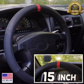 Unbranded For Volkswagen Jetta Steering Wheel Cover 15 inch, Red Stripe, Anti-Slip Leather
