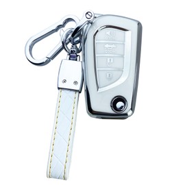 Yuebutor Key Fob Cover Case Compatible with Toyota Camry RAV4 Corolla C-HR Highlander Fortuner Accessories Shell (White)