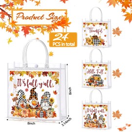 Hosuly 24 Pcs Fall Clear Gift Bags with Handle Reusable PVC Autumn Tote Bags Pumpkin Goodie Pouches Maple Leaf Favor Pouch for Fall Thanksgiving Harvest Holiday Party Favors Supplies Decoration