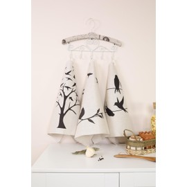 textile idea - Set of 3 Half-Linen Tea Towels 46 x 60 cm, Kitchen Towels, Small Hand Towels 60% Linen, 40% Cotton, Hand Towel with Hanger - Swallows, Pack of 3