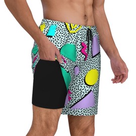 Mens Beach Shorts Swim Trunks with Built-in Lining and Zipper Pocket ，80s 90s Quick Dry Sports Shorts