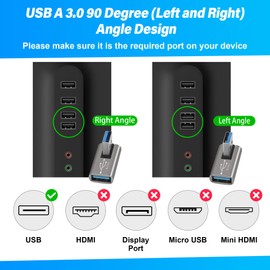 90 Degree USB 3.0 Adapter 2 Pack, Middle (Left and Right) Angle USB-A Male to Female Connector USB L Shape Extender, Support Charge & Data Sync for PC, Laptop, Mouse, Keyboard, USB A Car Charger