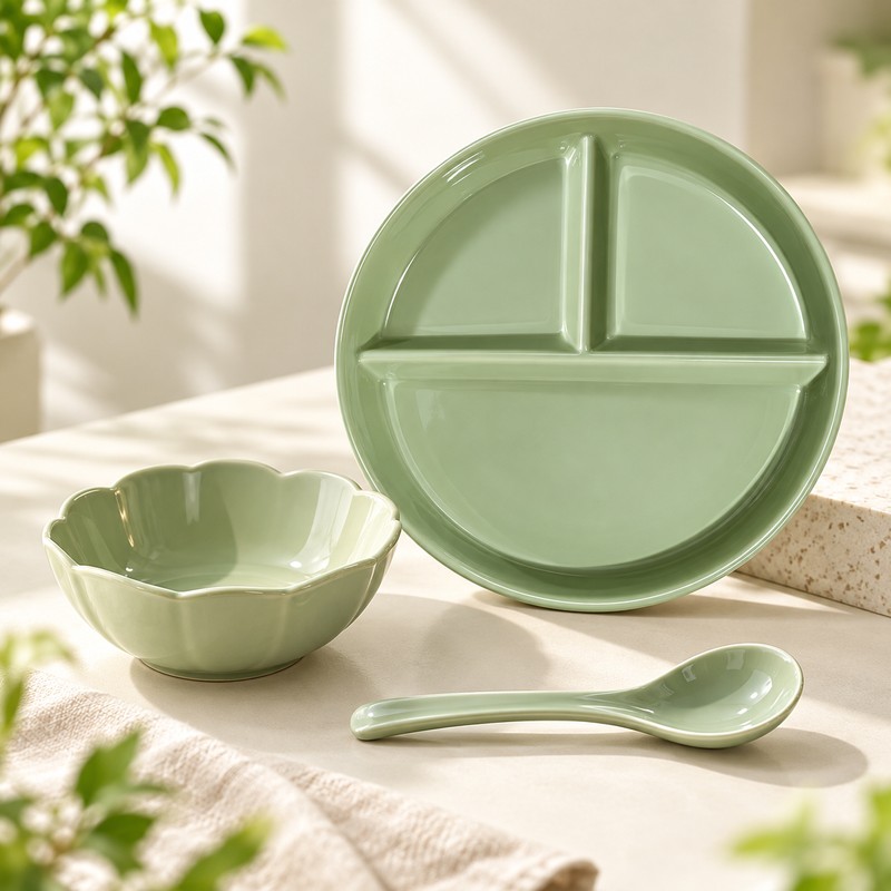 Ceramic Divided Plate Set for Everyday Meals – 3-Section Serving
