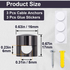 Alpinleux 3 Pcs Black Cable Anchors, Multi-Function Gun Cord Anchors Holder, Metal Charger and Wire Organizers, Adhesive Cord Clips Cable Management for Desk, Wall, Home, Office