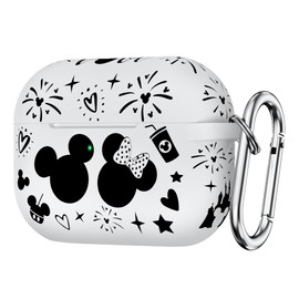 for Airpods Pro 2nd Generation Case Cover with Keychain, Cute Cartoon Engraved Soft Silicone Protective Case Compatible with AirPods Pro 2nd/1st Generation Case Women, Front LED Visible White/Black