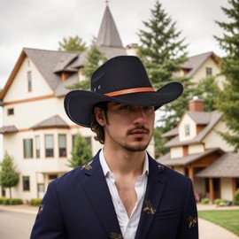 Women Men Western Cowboy Hat Premium Wide Brim Fedora Stylish Belt Hat for Party Outdoor Activities Special Events(UK, Alpha, One Size, M, Black)