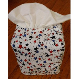 Tissue Box Cover, Square, Handmade Patriotic Galaxy Of Stars Fabric Tissue Box Cover