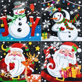 Labeol 4 Pieces 5D Diamond Art Kit for Kids Art and Crafts for Kids Ages 6-8 -10-12 DIY Painting Kit Crystal Easy Painting Art Craft Set for Home 5D Full Drill (Chirstmas)