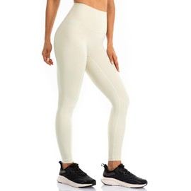 Ukaste Women's Studio Essential High-Rise Yoga Leggings 25" - Soft Stretch Workout Active Tights Pants (Cream, 4)