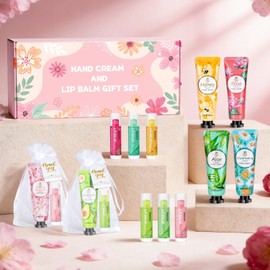Regalos a granel para mujeres, bálsamo labial a granel y set de regalo de crema de manos con tarjeta de agradecimiento y bolsa de organza, regalos de agradecimiento para maestras, regalo par