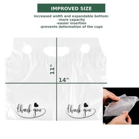 Camtoms Drink Carrier Bag - 100pcs 2 Cup Carrier with Handle for Delivery Drivers - 32oz Cup Holder Bag for Beverages - Plastic Drink Bags for Food Delivery