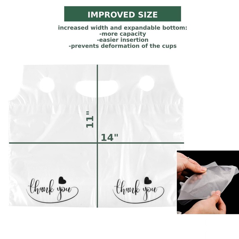 Camtoms Drink Carrier Bag - 100pcs 2 Cup Carrier with