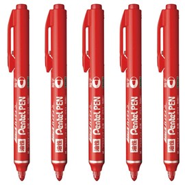 Pentel Permanent Pen, Retractable Handy S, Pentel Pen, Round Point, Fine Point, Red, XNXS15-BP, 5 Pens