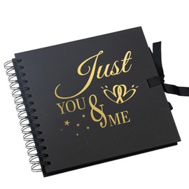 Love Story You and Me Keepsake Scrapbook Photo Album, Spiral Bound, Blank Pages for Customisation (Black)
