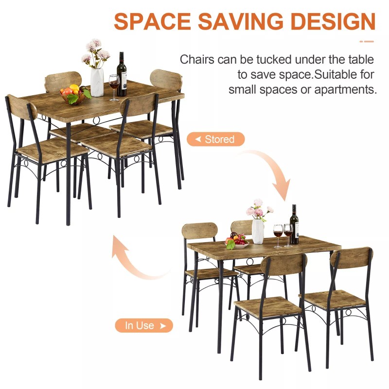 Vecelo 3/5 Piece Dining Table Set Chairs Wood Dinette Table