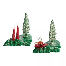 Set of 6 Assorted Miniature 1" Plastic Pine Trees with Holiday Accents