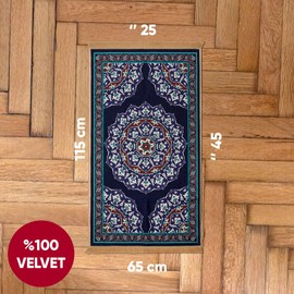 Muslim Prayer Rug | Turkish Velvet Islamic Praying Mat for Men, Women, Kids | Patterned Janamaz Carpet Ramadan Sajadah Islam Namaz Rugs (Navy Blue IV)