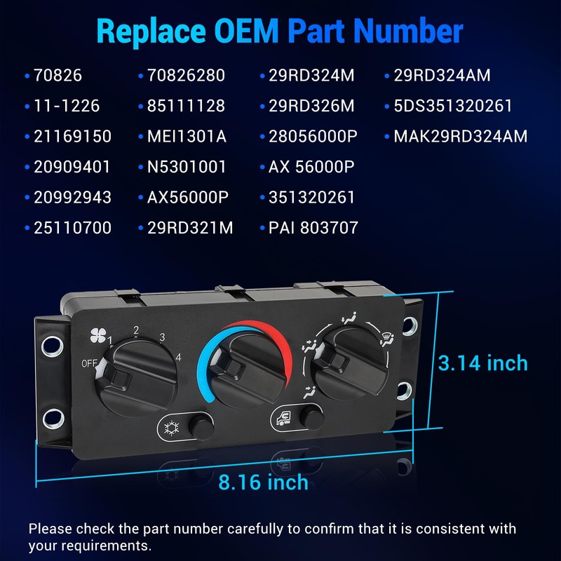 Climate Control Module Switch 70826280, Tempeature Control Panel Compatible for