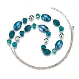 FULU AUTUMN Long Pearl Necklace Women's Boho Long Stone Necklace Statement Jewellery Best Friend Gifts, Crystal Stone Pearl, No Gemstone