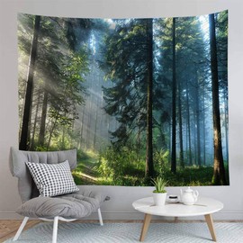 FENDROM Green Misty Forest Tapestry Wall Hanging Nature Landscape Tapestry Sunshine Through Tree Tapestries for Bedroom Living Room Dorm Decor