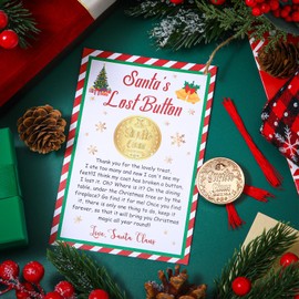 Daifunli Santa's Lost Button Set, Extra Large 1.38″ Diameter Alloy Santa Claus Missing Button with 3.9″ x 5.91” Express Letter and Red Thread Santa Evidence Kit for Christmas Morning(Gold)
