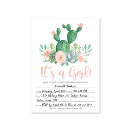 Hadley Designs 25 Pink Cactus Baby Shower Invitations, Sprinkle Invite for Girl, Coed Fiesta Gender Reveal Theme, Cute Desert Garden DIY Fill or Write In Blank Printable Cards