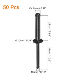 sourcing map 50Pcs 3/16"x1" Aluminum Round Head Tri Grip Rivets, Tri Grip Rivets Assortment Bulb Style Rivets for DIY, Sheet Metal, Automotive Repairs, Furniture, Marine Boat (Black)