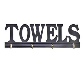K KILIPES Rustic Wooden Sign Cutout Letters with Towels Hanging Rack Wall Mounted Wood Word Towels Sign Towel Hook for Bathroom Home Wall Decor