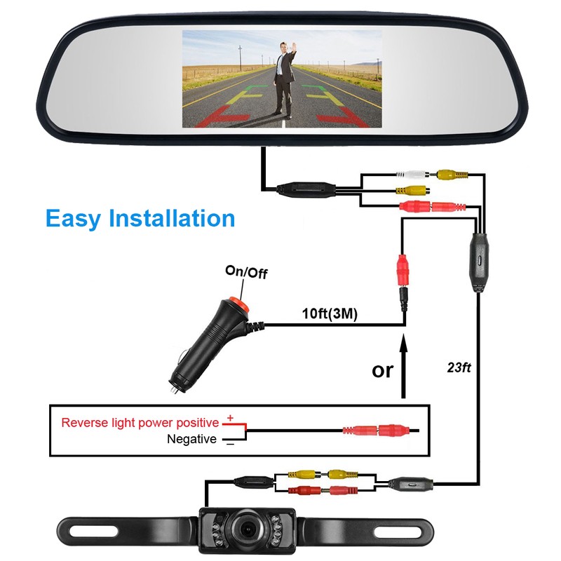 YUANTING Car Rear View IR Camera 4.3" Mirror Monitor For