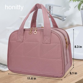 Travel Toiletry Bag,Large Capacity Toiletries Bag,Portable Opening Waterproof Puffy Makeup Cosmetic Bag with Handle,Travel Essentials for Women