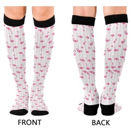 Pink and White Stripes Compression Socks for Men and Women Knee High Socks Support for Sport Running Hiking Fitness Pink Flamingos Animal
