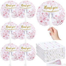 Roowest 48 Pcs Wedding Fans for Guests Bulk Blue Pink Floral Wedding Favor Folding Handheld Paper Fans Thank You for Celebrating with Us Favors for Ceremony Bridal Shower Birthday Party(Pink)