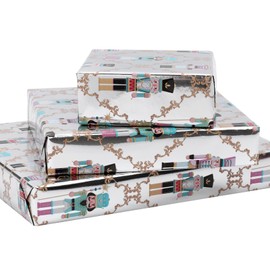 LaRibbons Christmas Wrapping Paper Roll with Pink Pom Pom, 30 Inch × 40 Feet Nutcracker Gift Wrap Set for Christmas, Holiday, Party Celebration