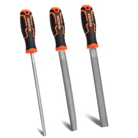 REALTEK 3-Piece 12" Wood Rasp File Set with 4" Longer Rubber Grip, T12 High Carbon Wood File Set for Woodworking, Flat/Half Round/Round Perfect Wood Files for Wood Manual Cutting and Sharping