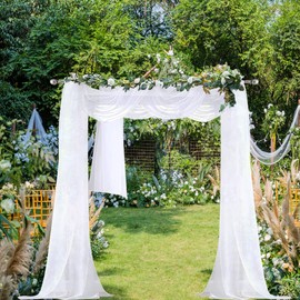 Chyhomenyc Extra Long White Sheer Curtains 144 inch 2 Panels Set, Translucent Backdrop Window Scarf Drapes for Canopy Bed/Wedding/Living Room/Anniversary, 12FT Length, Each 42Wx144L in, 2PCS, White