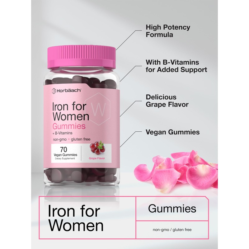 Horbäach Iron Gummies for Women | 70 Count | Grape
