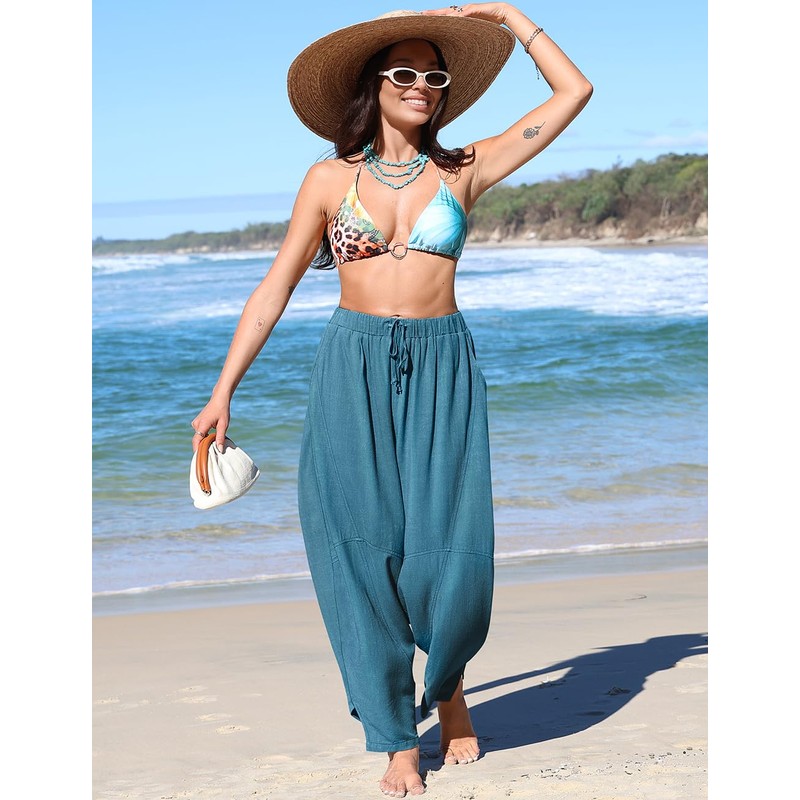 TARSE Womens Linen Wide Leg Pants Casual Loose Drawstring Summer