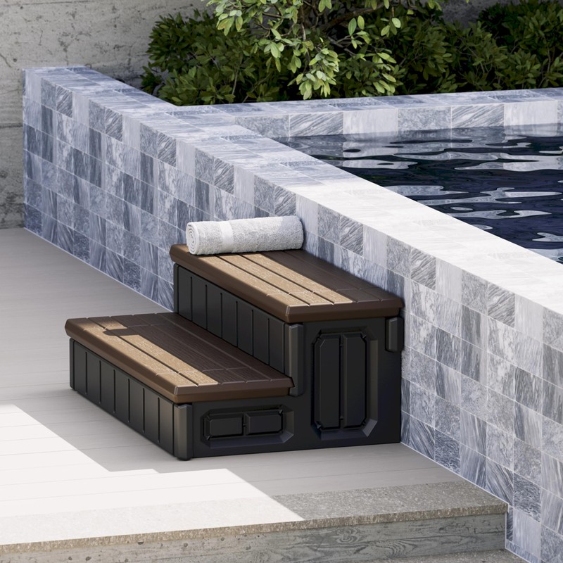 HECASA Hot Tub Steps Outdoor Spa Steps with Storage, Hot