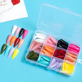 COLORBIRD Nail Tips, Long, 12 Colors, 240 Sheets, Black, Pink, Blue, Ocean, Pool, Nail Tips, Simple, Stylish (Point L Glossy)