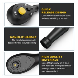 KIRXST 3/8" Drive Ratchet, 72 Teeth Ratchet Handle, Quick Release Reversible Ratchet Wrench for Bike Repair, 105 mm