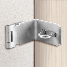 Kitmose 5 Inch 90 Degree Padlock Hasp, Right Angle Door Hasp Latch Lock with Screws,Stainless Steel Safety Door Clasp Hasp Gate Latch Lock for Push Sliding Barn Door,Brushed Finish,2 Pack