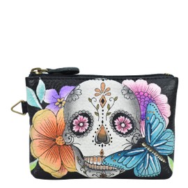 Anna by Anuschka Women's Coin Pouch Hand Painted Leather Day of The Dead, One Size