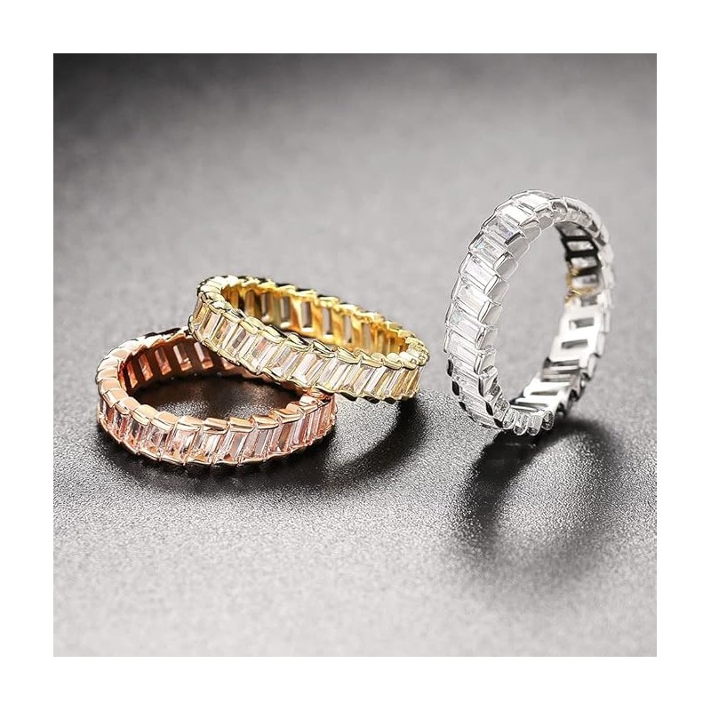 1 Pcs Gold Plated Rings Cubic Zirconia Baguette Cut Eternity