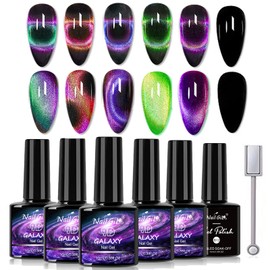 Cat Eye Gel Nail Polish, 9D Cat Eye Gel Polish with Magnet Stick, Chameleon Holographic Gel with Dual Colors Magic Effect Professional Use for Salon-SetA