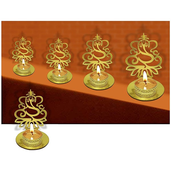 Craftsman 4 Pc Set Lord Ganesha Shape Diwali Shadow Diya. Deepawali Traditional Decorative Diya in Lord Ganesha Shape for Home/Office...Handmade Natural Earthen Oil Lamp.
